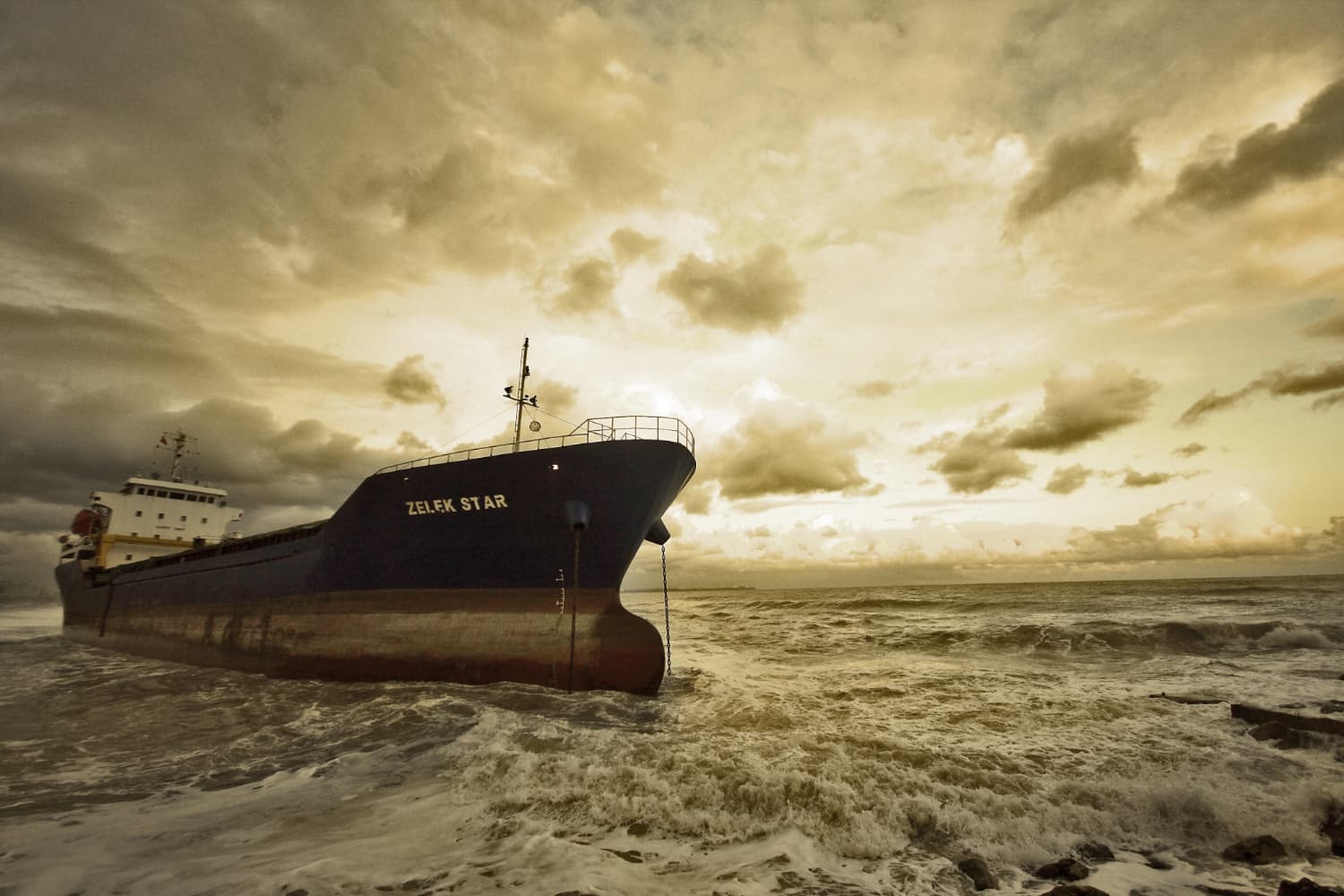 Maritime shipping port at sunset